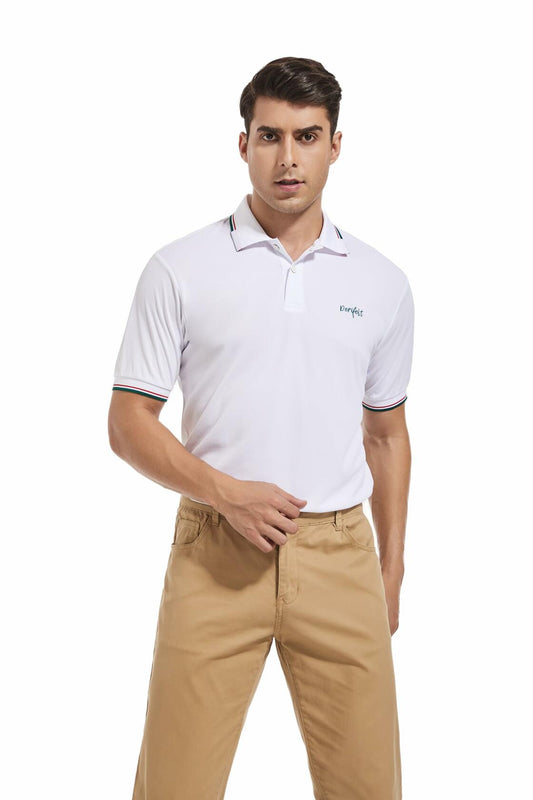 Derifelt Mens Moisture Wicking Polo Shirt White Striped Size XX-Large