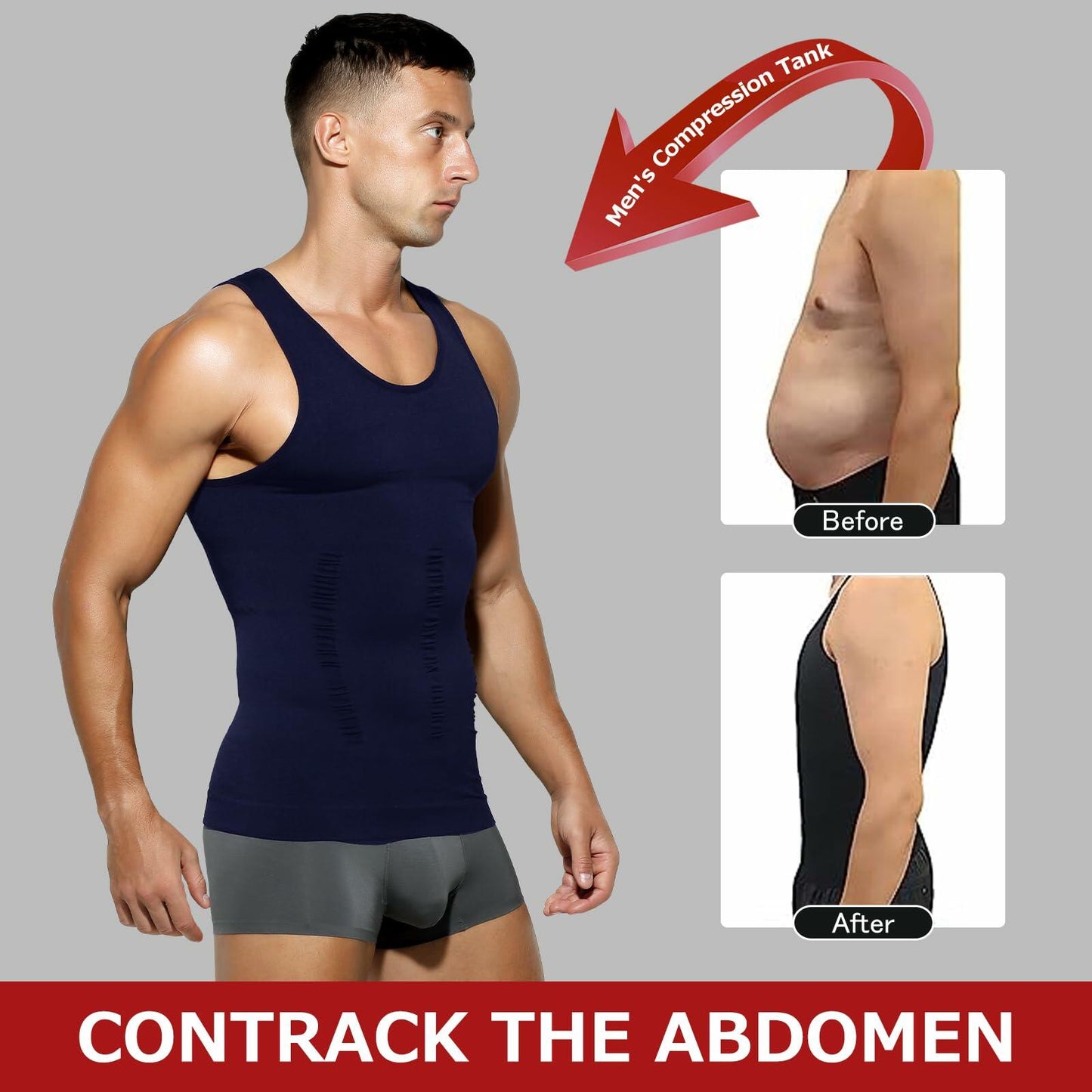 Casey Kevin Sleeveless Gynecomastia Compression Shirt Body Shaper Navy Blue XL