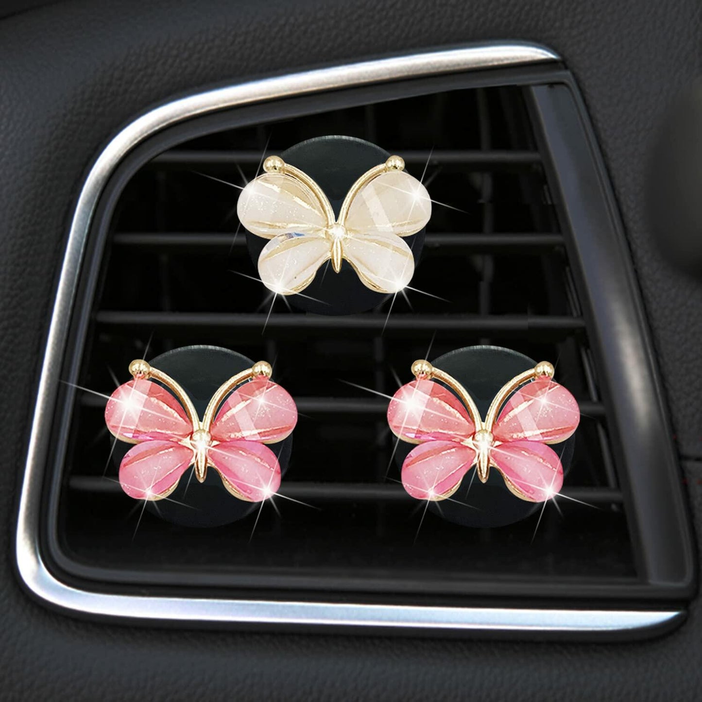 Cute Butterfly Air Vent Clips 3 Pcs Pink White Car Fresheners Diffuser