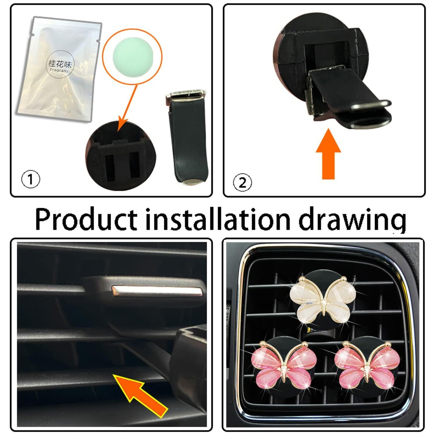 Cute Butterfly Air Vent Clips 3 Pcs Pink White Car Fresheners Diffuser