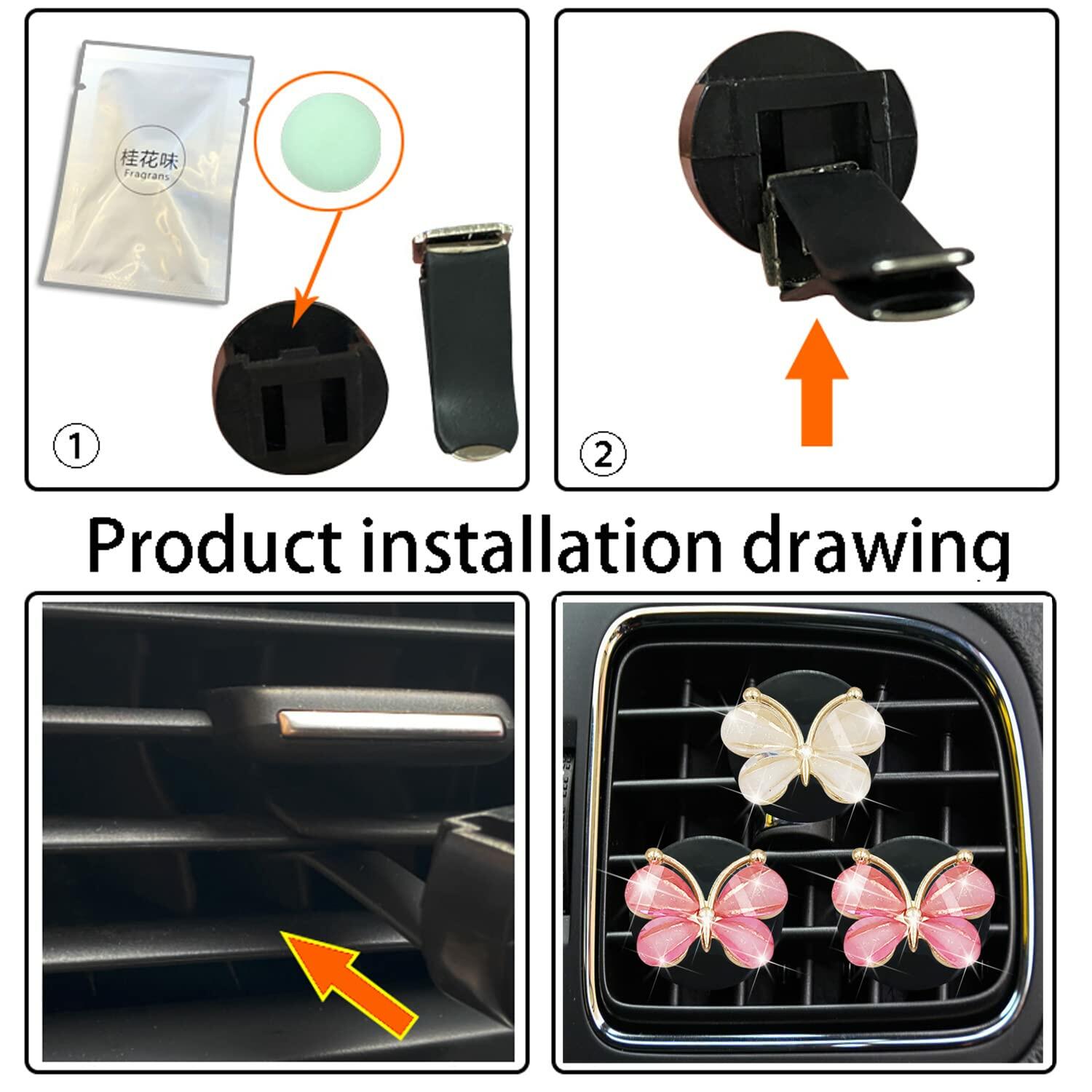 Cute Butterfly Air Vent Clips 3 Pcs Pink White Car Fresheners Diffuser