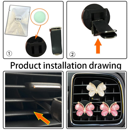 Cute Butterfly Air Vent Clips 3 Pcs Pink White Car Fresheners Diffuser