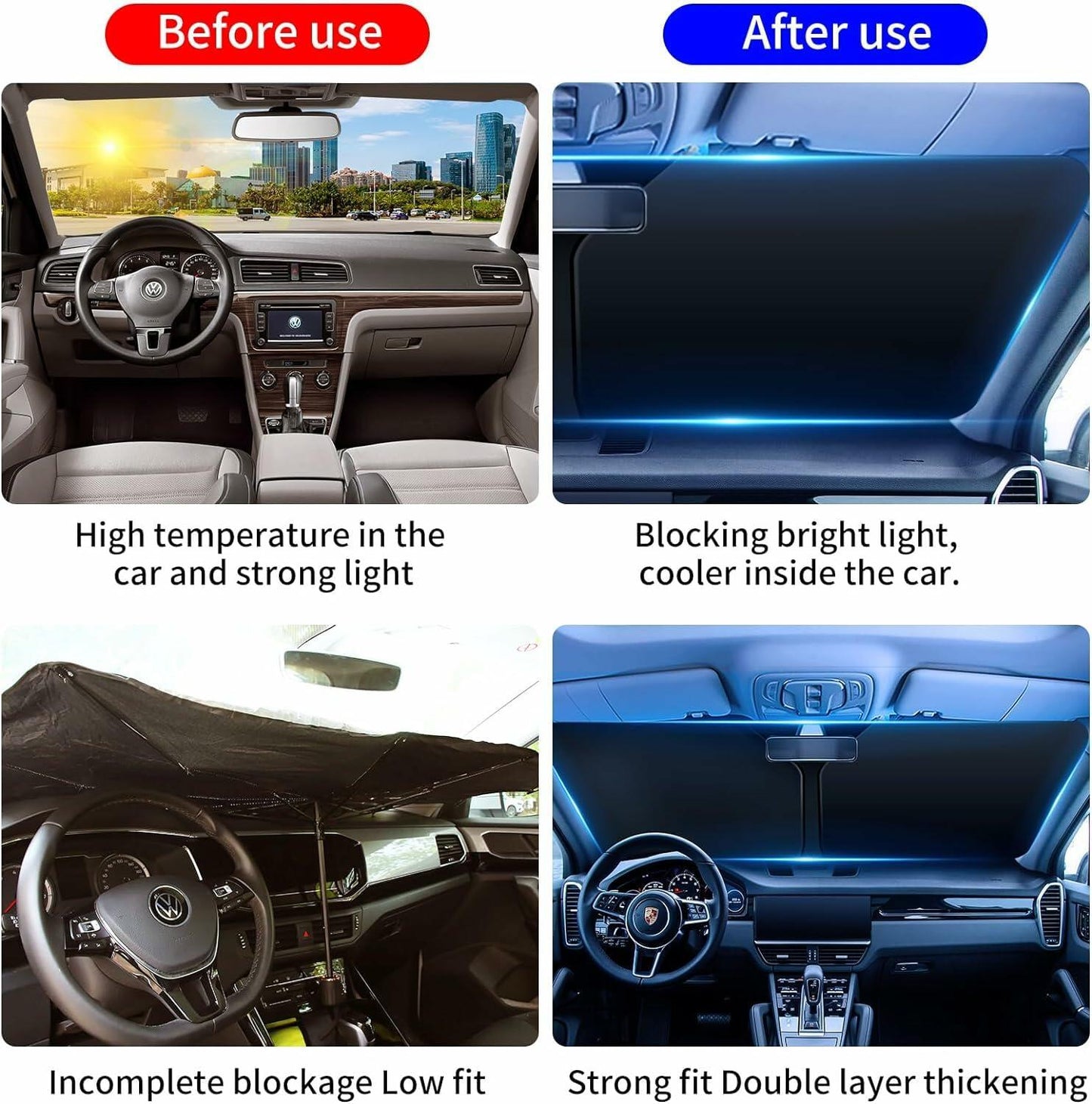 Windshield Sun Shade Front Car Sunshade Anti-Glare Visor Extender Titanium