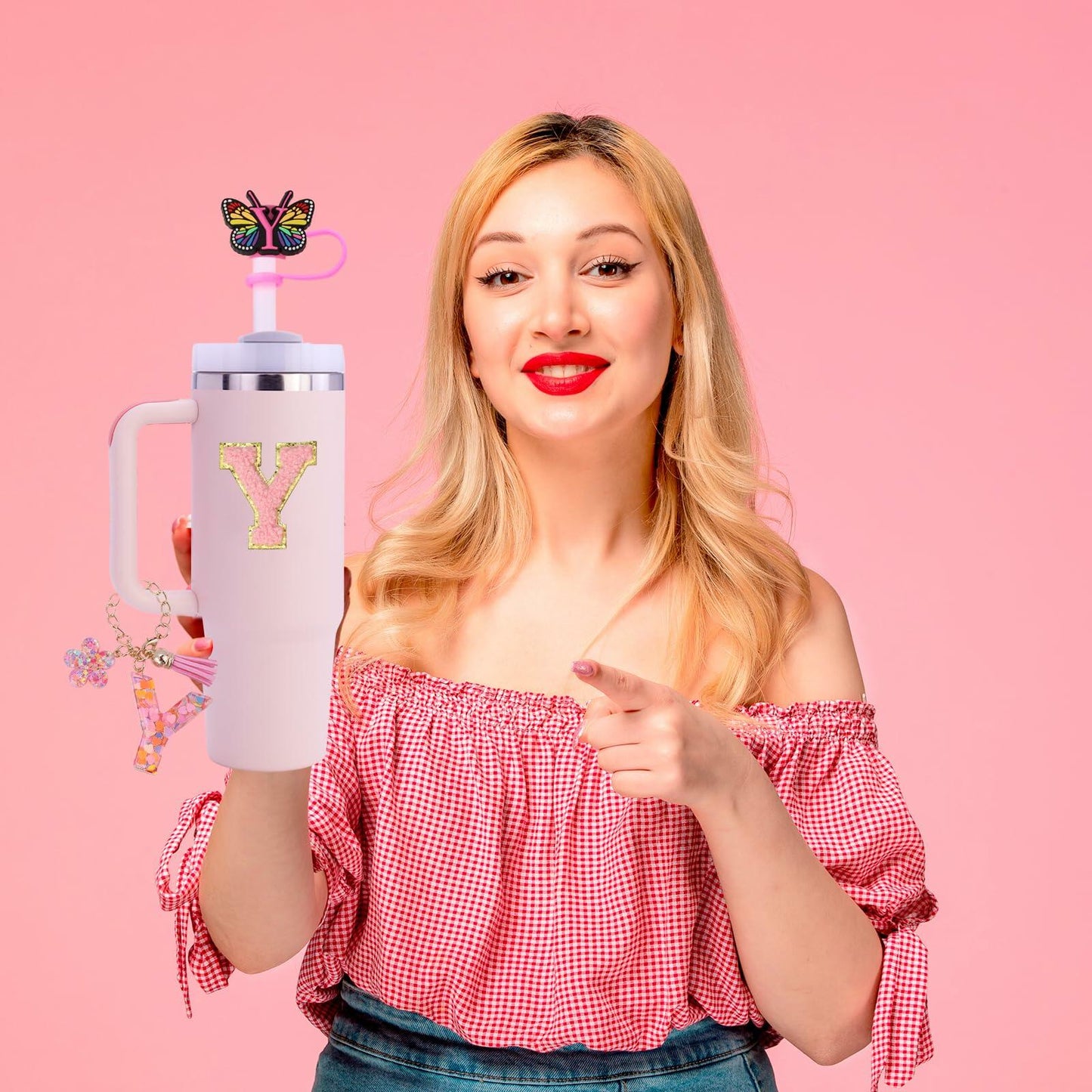 Liangang 9PCS Pink Stanley Cup Accessories Set for 30oz & 40oz Cups