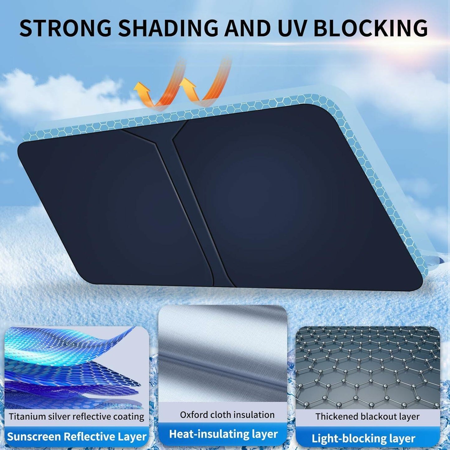 Windshield Sun Shade Front Car Sunshade Anti-Glare Visor Extender Titanium
