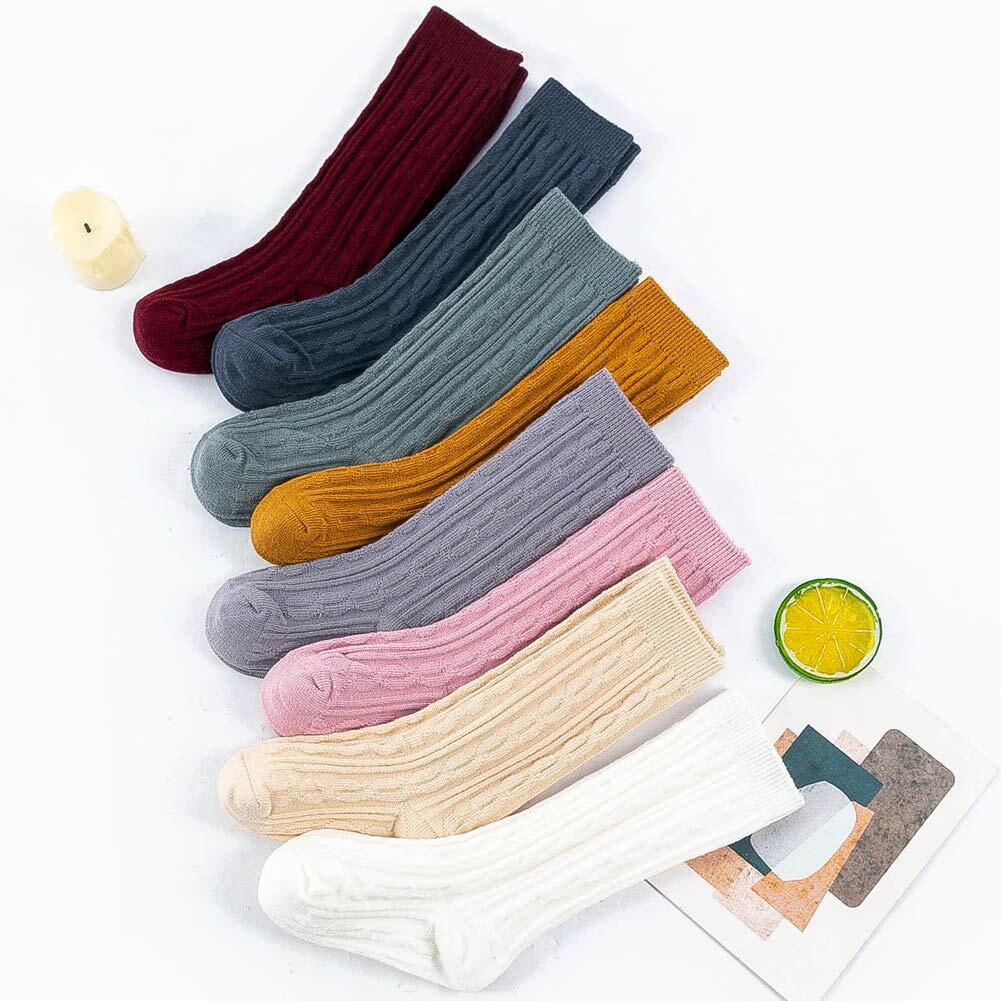 Zumou Toddler Knee High Socks Cable Knit Cotton Assorted 8-Pack Size 1-3T