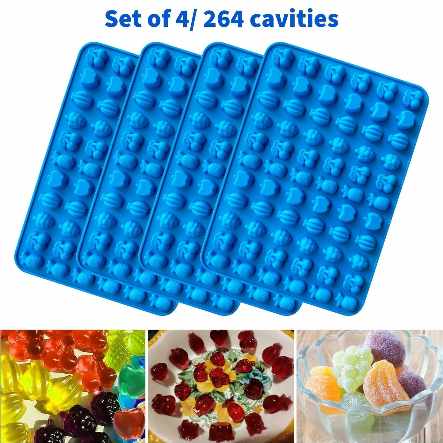 Sidosir Gummy Candy Mold Set 7PCS Silicone Nonstick Bears Dinosaur Fruit Donut