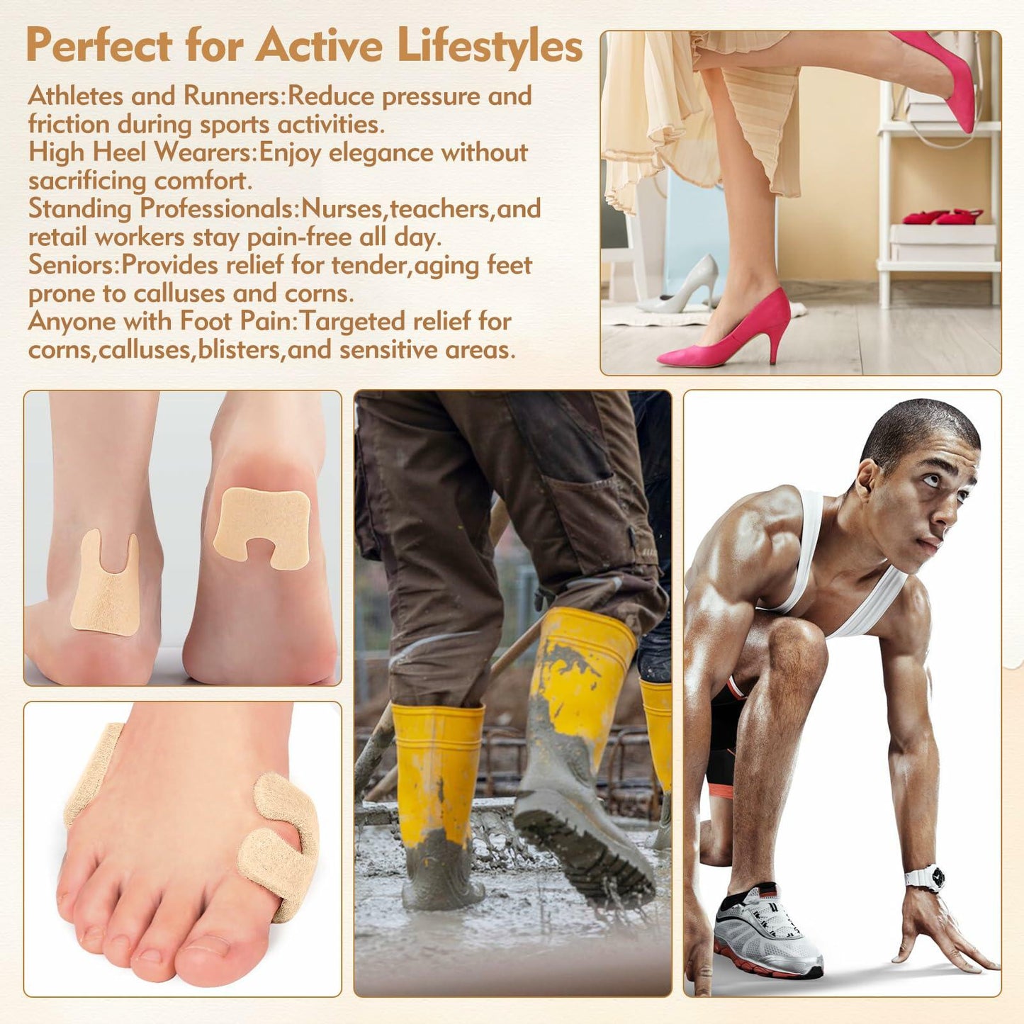 HiShutiao 24 Pcs U-Shaped Felt Callus Pads Beige Self Adhesive Foot Pain Relief