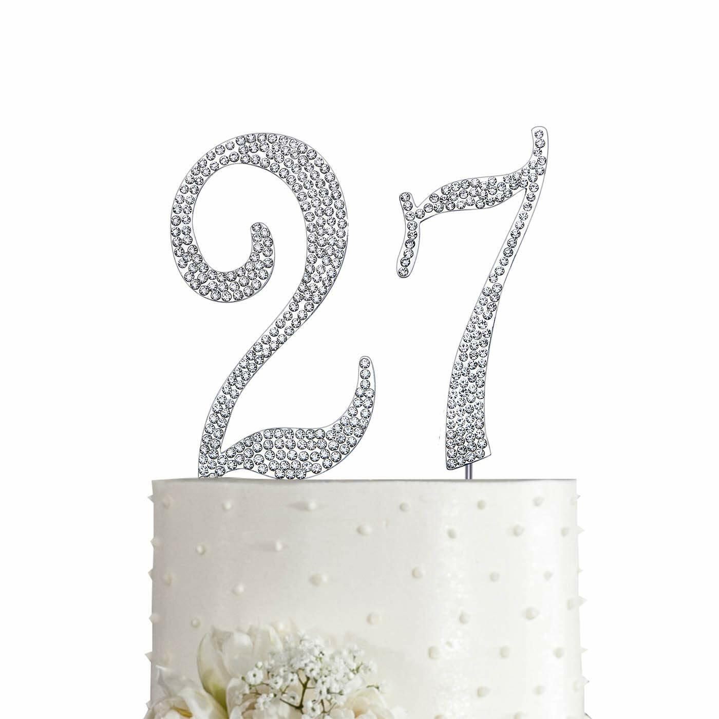 MAGJUCHE Silver 27" Crystal Number 27 Cake Topper Birthday Anniversary