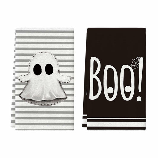 Artoid Mode Halloween Kitchen Towels Ghost Stripes Spider Web 18x26 Set 2