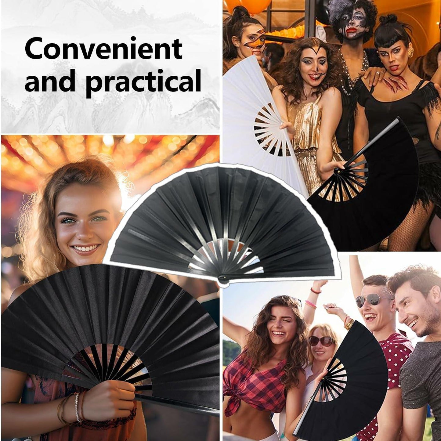 Clussbin Boots on The Ground Hand Fan Large Folding Black Wood