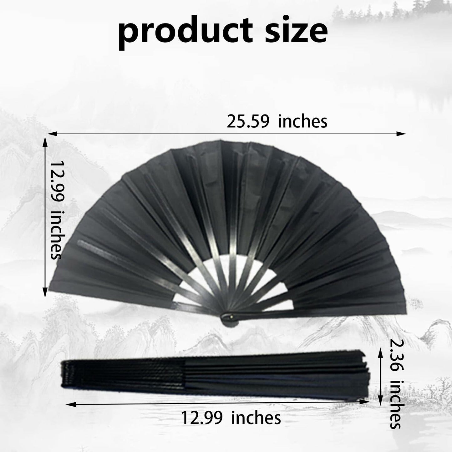 Clussbin Boots on The Ground Hand Fan Large Folding Black Wood
