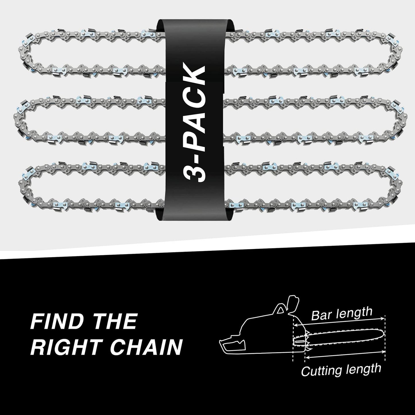 Tallox 3 Pack 14" Chainsaw Chains 3/8 LP .043 52 Drive Links