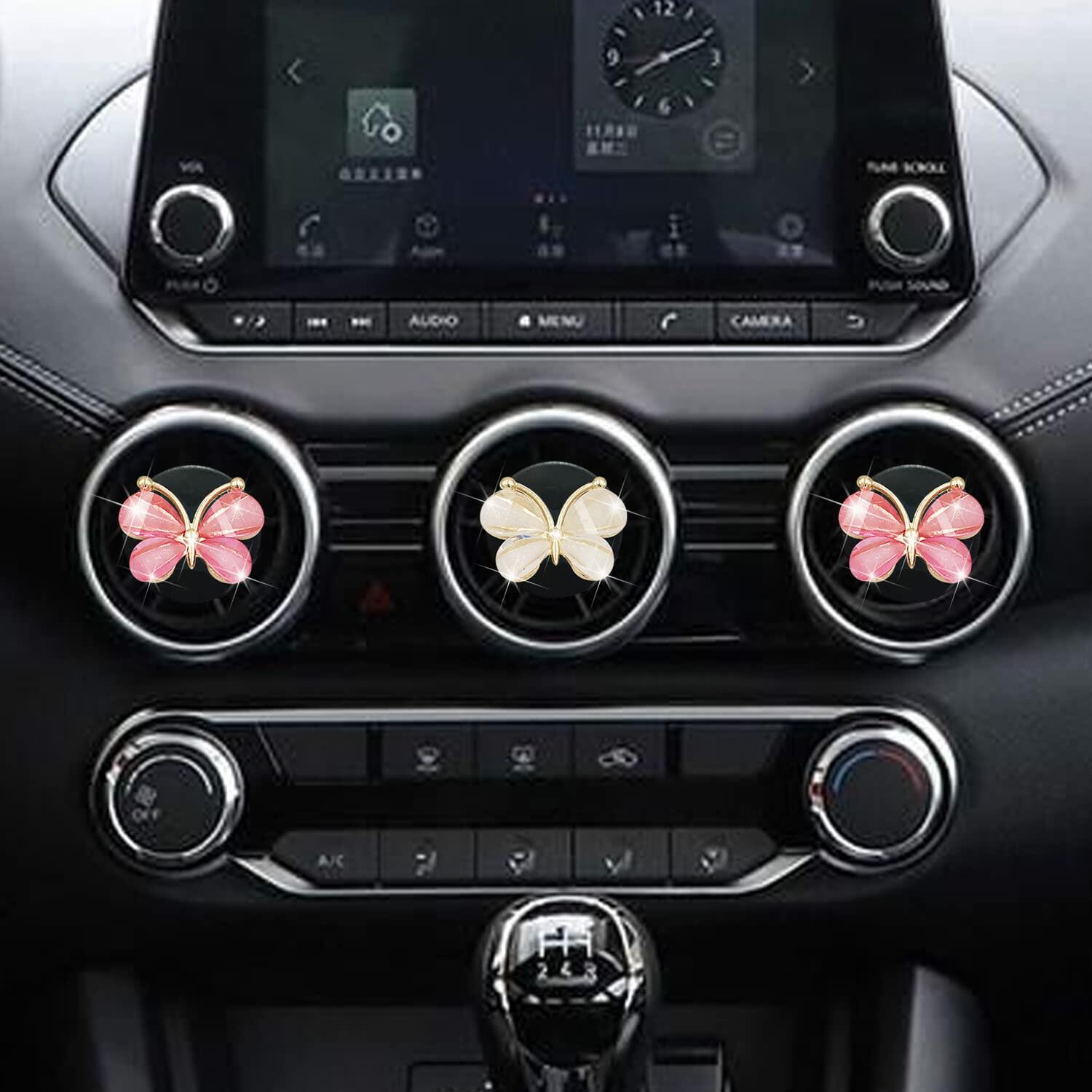 Cute Butterfly Air Vent Clips 3 Pcs Pink White Car Fresheners Diffuser