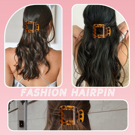 Generic 4Pcs Large Flat Square Leopard Hair Clips Claw Clips Strong Hold