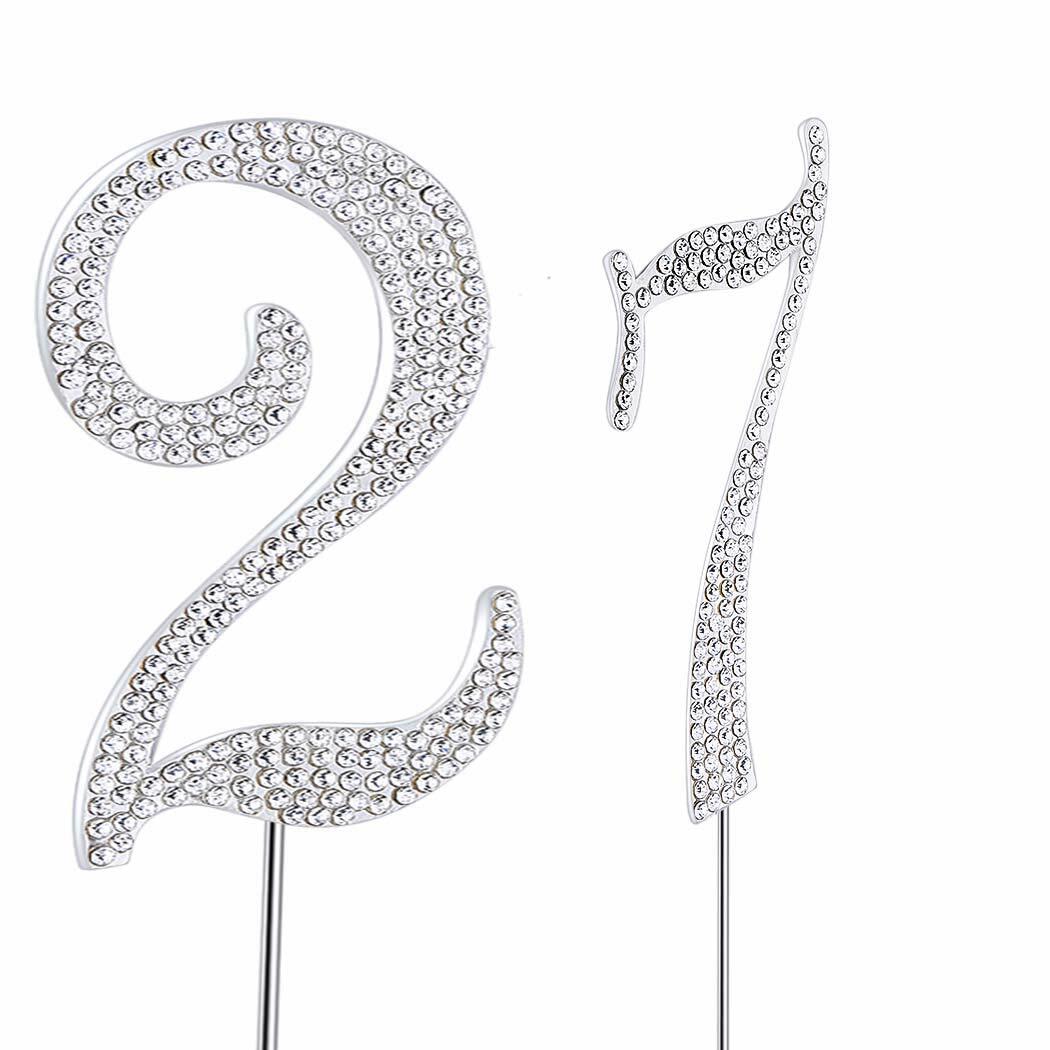 MAGJUCHE Silver 27" Crystal Number 27 Cake Topper Birthday Anniversary