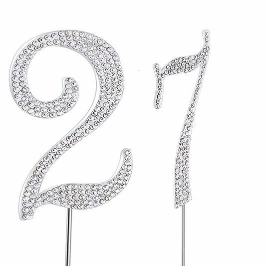 MAGJUCHE Silver 27" Crystal Number 27 Cake Topper Birthday Anniversary