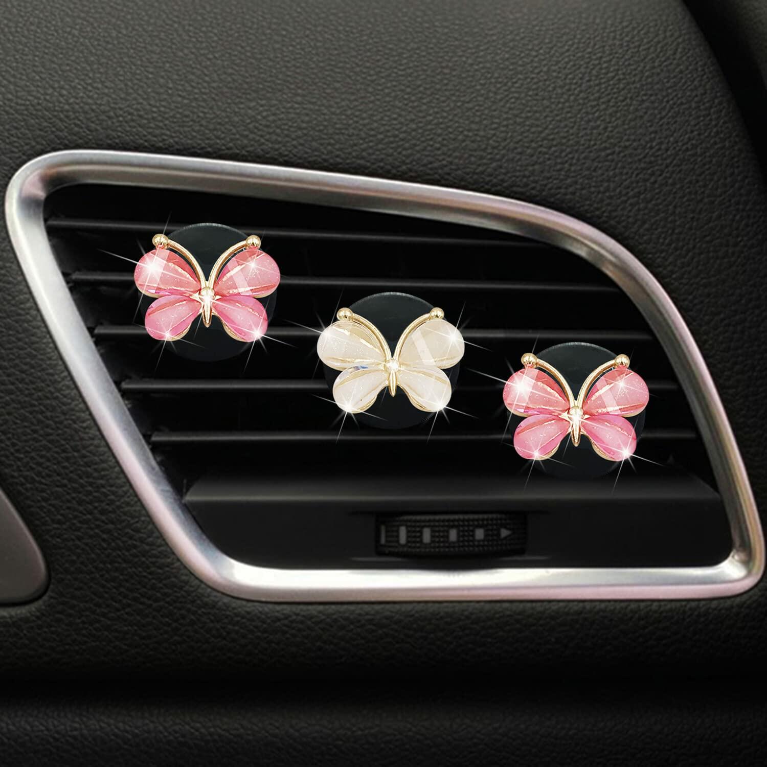 Cute Butterfly Air Vent Clips 3 Pcs Pink White Car Fresheners Diffuser