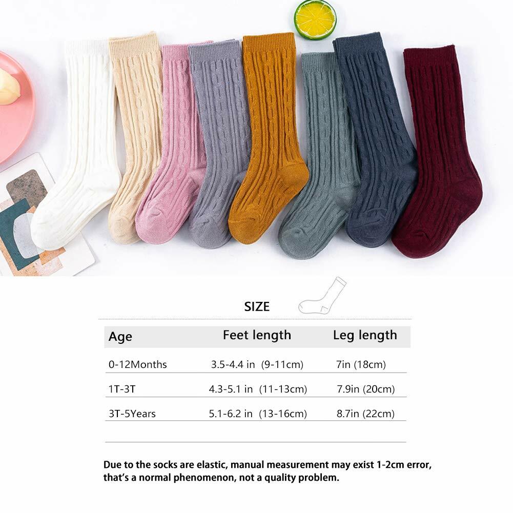 Zumou Toddler Knee High Socks Cable Knit Cotton Assorted 8-Pack Size 1-3T