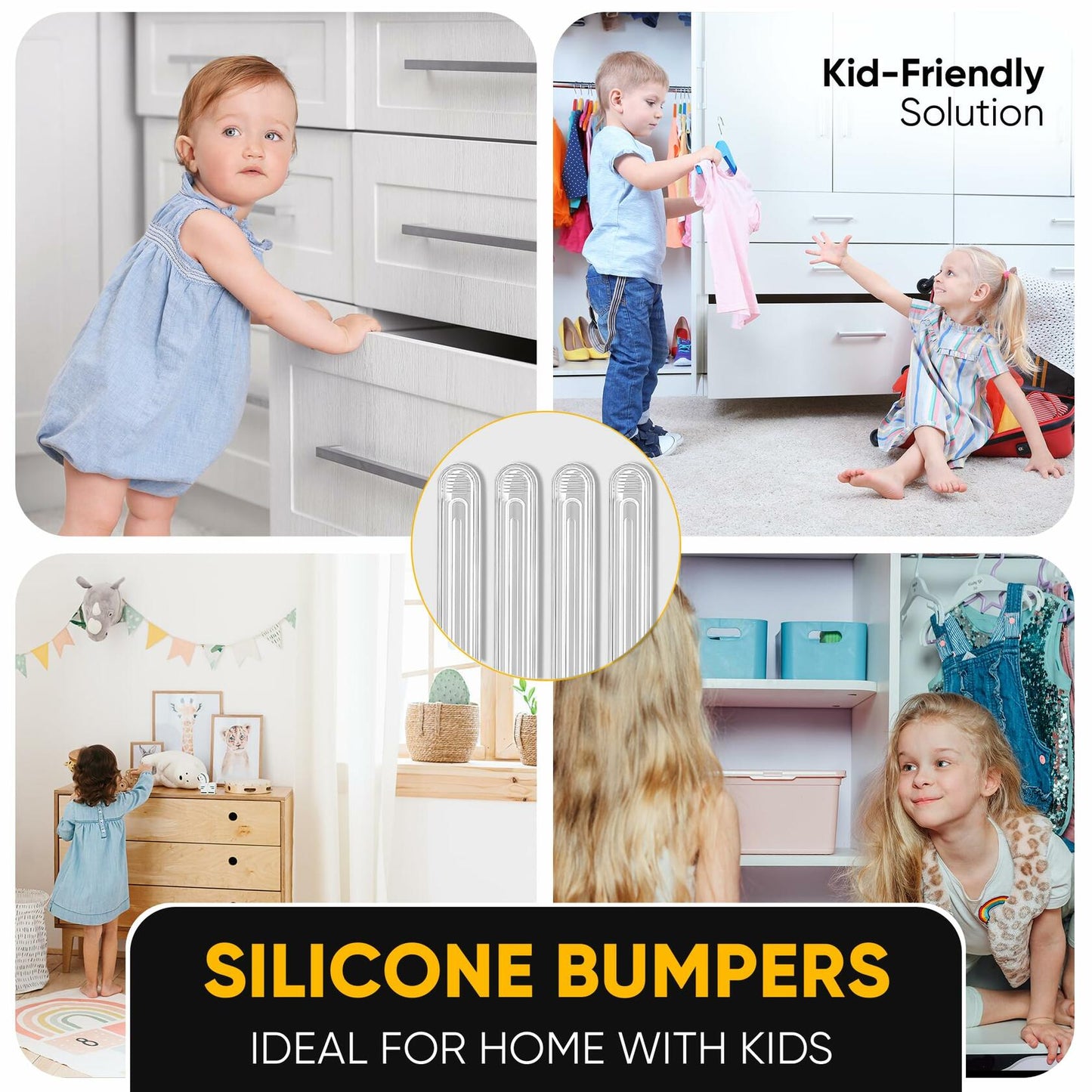 Vellax Clear Silicone Wall Protector Strips 3.5x0.7x0.2in 8 Count