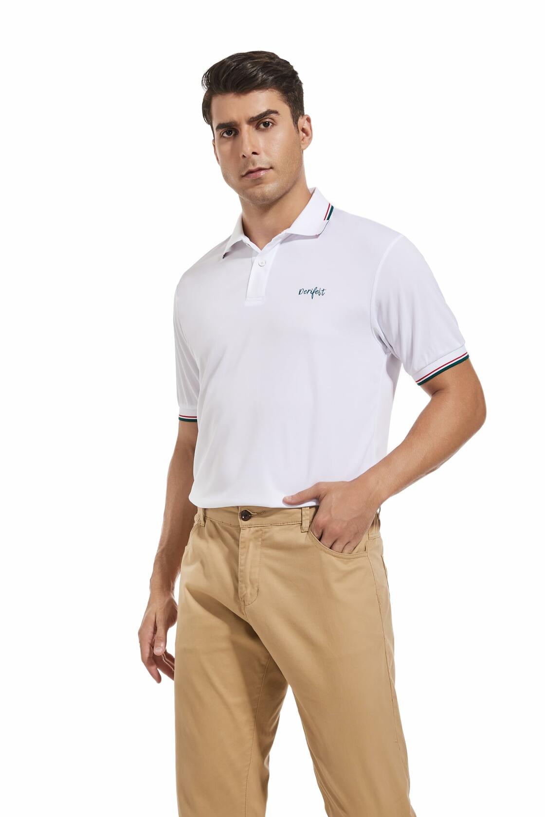 Derifelt Mens Moisture Wicking Polo Shirt White Striped Size XX-Large