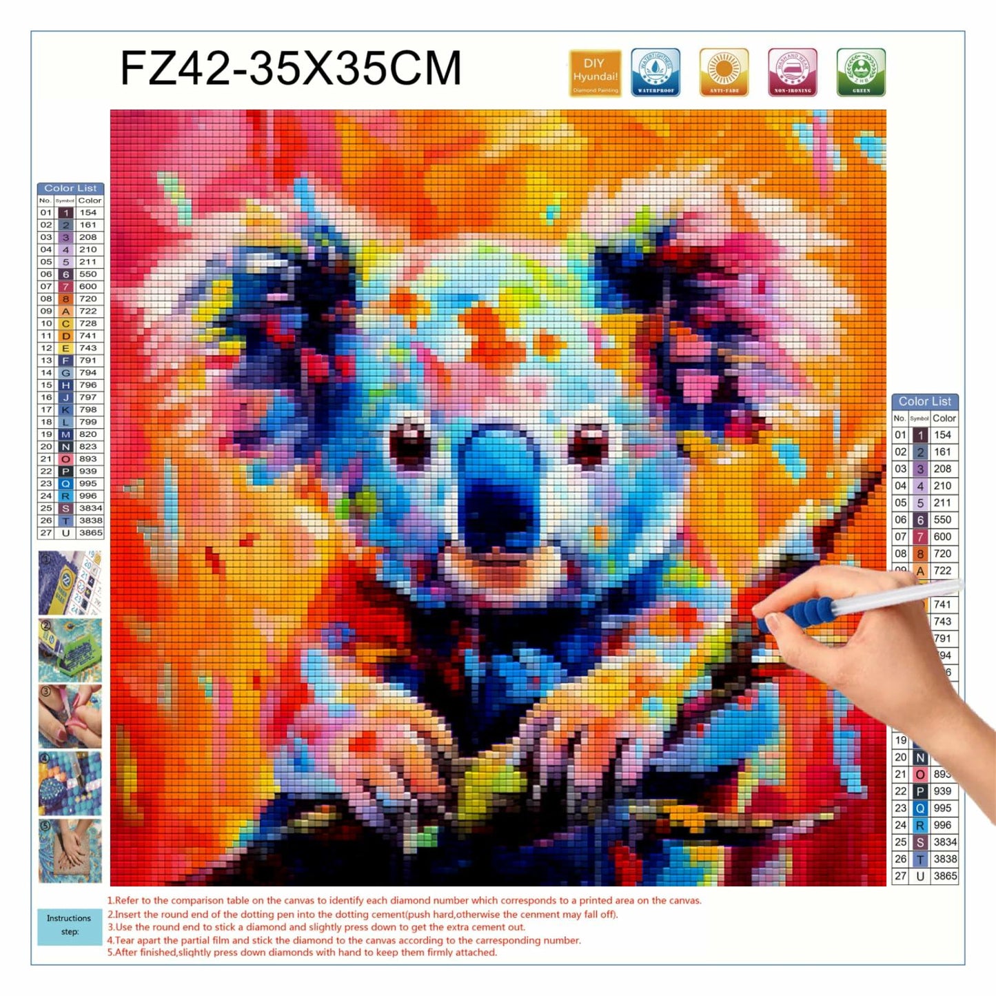 Generic 5D Diamond Art Paint Koala Full Drill Kit 14x14in Animal Modern