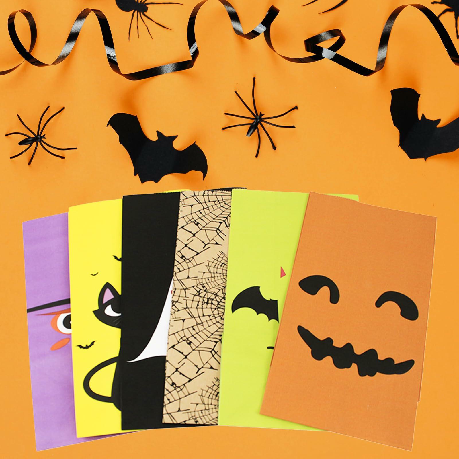 Whiosyrt Halloween Treat Bags 24 Pcs Paper Ghost Cat Pumpkin Spider Design