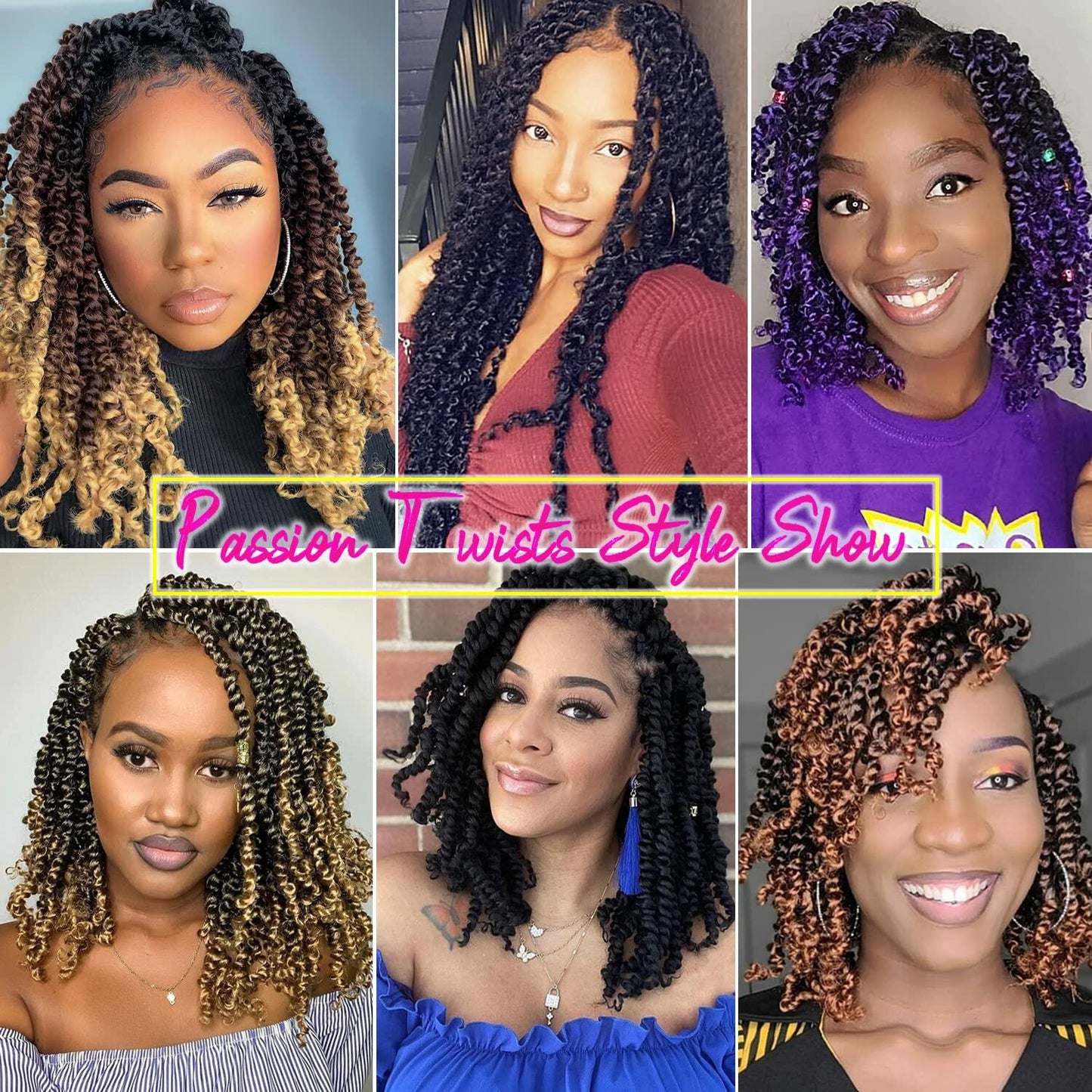 SUN LOCS 6 Inch Passion Twist Crochet Hair 8 Packs Pre-twisted 1B#