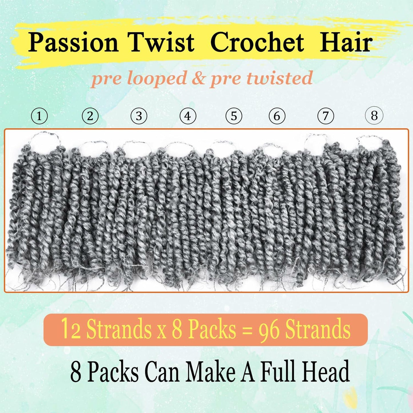 SUN LOCS 6 Inch Passion Twist Crochet Hair 8 Packs Pre-twisted 1B#