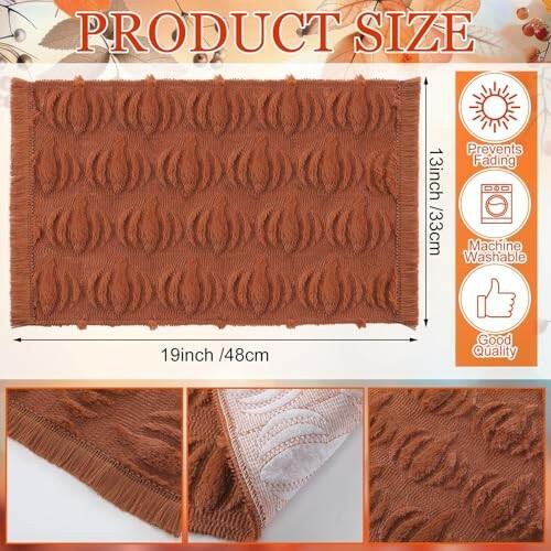 Nuanchu 4 PCS Rust Pumpkin Fall Placemats 13x19 Inch Soft Plush Table Mats