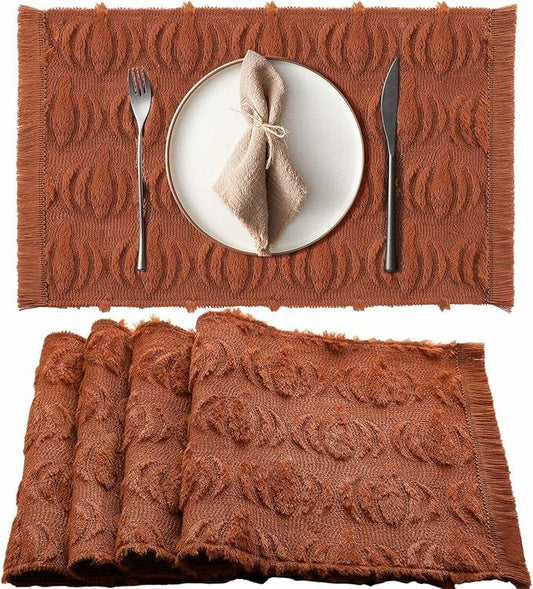 Nuanchu 4 PCS Rust Pumpkin Fall Placemats 13x19 Inch Soft Plush Table Mats