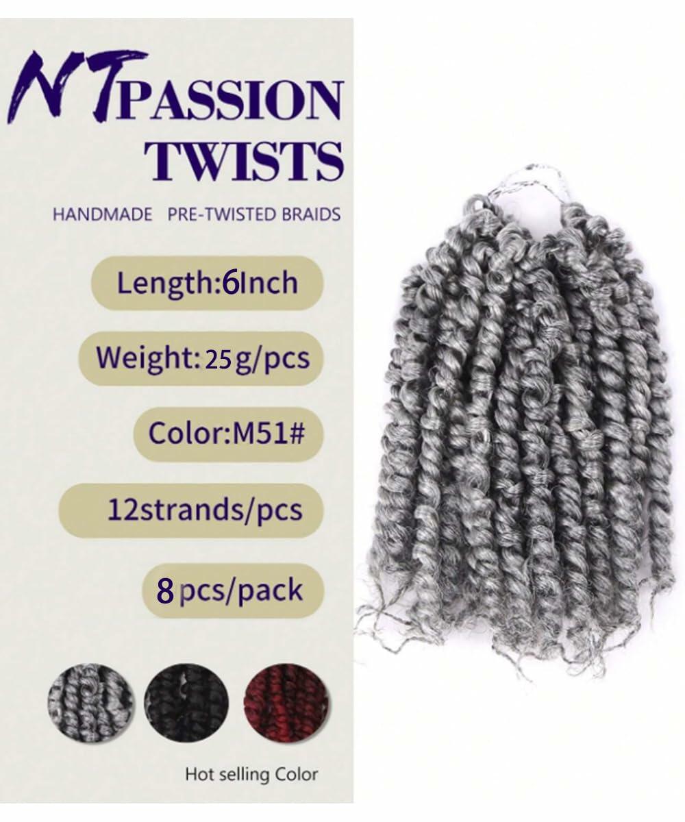 SUN LOCS 6 Inch Passion Twist Crochet Hair 8 Packs Pre-twisted 1B#