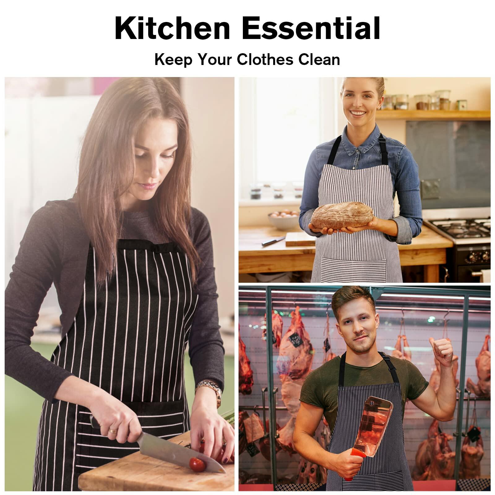 Jubatus 2 Pack Adjustable Kitchen Aprons with Pockets Black Brown Stripe 84x67cm