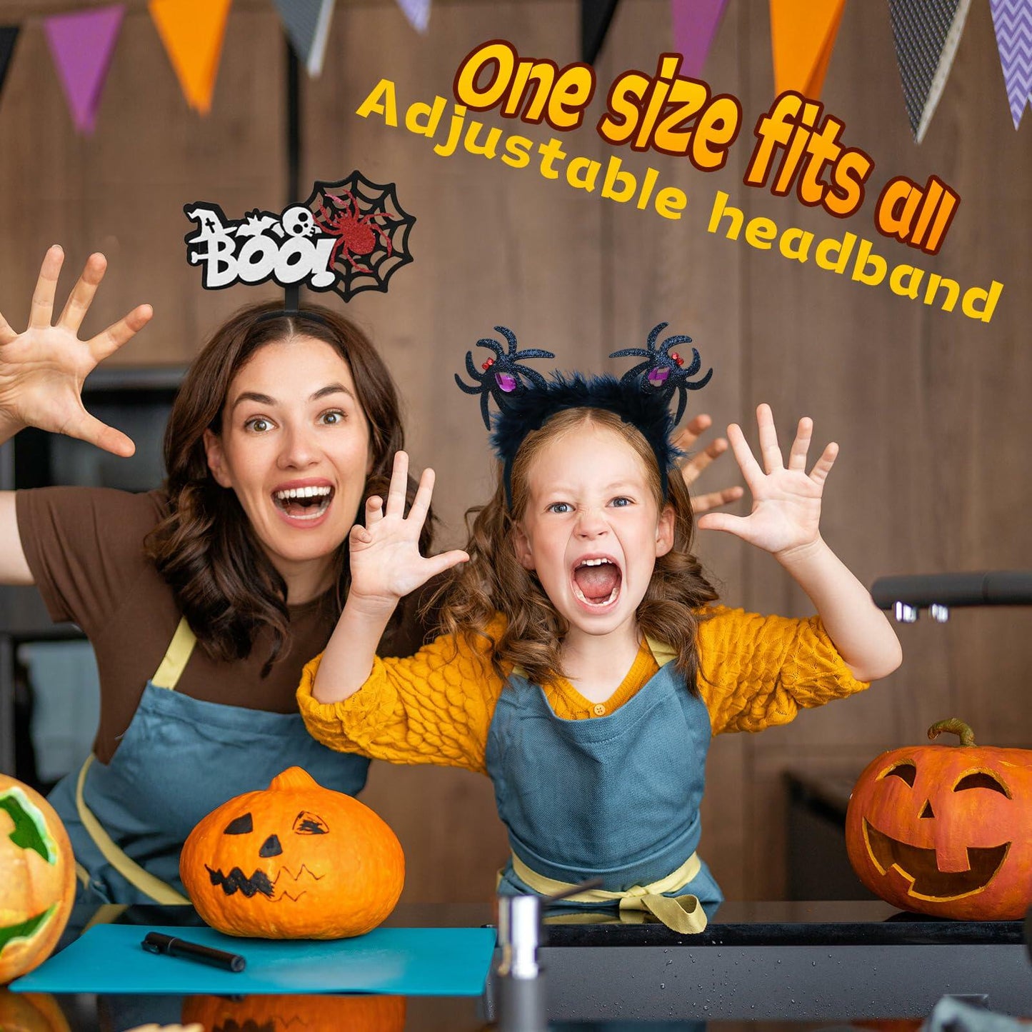 Qiexuxing Halloween Spider Headband 2-Pack Black Felt Fabric One Size