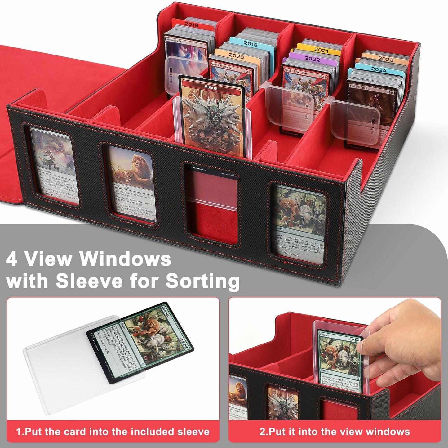 KEGGTUN Card Deck Storage Box for 3000+ MTG Cards with Dividers Dice Red&Black