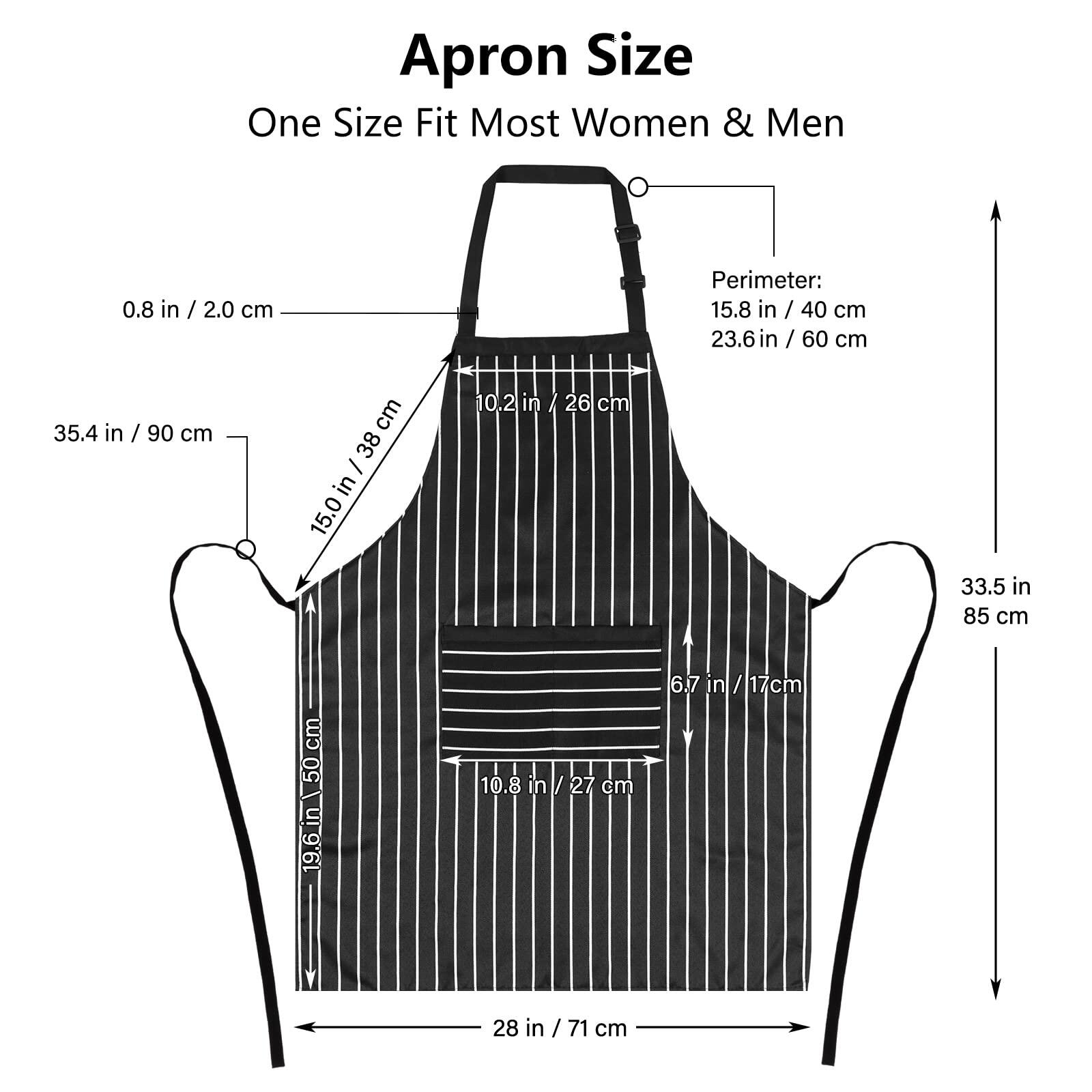 Jubatus 2 Pack Adjustable Kitchen Aprons with Pockets Black Brown Stripe 84x67cm