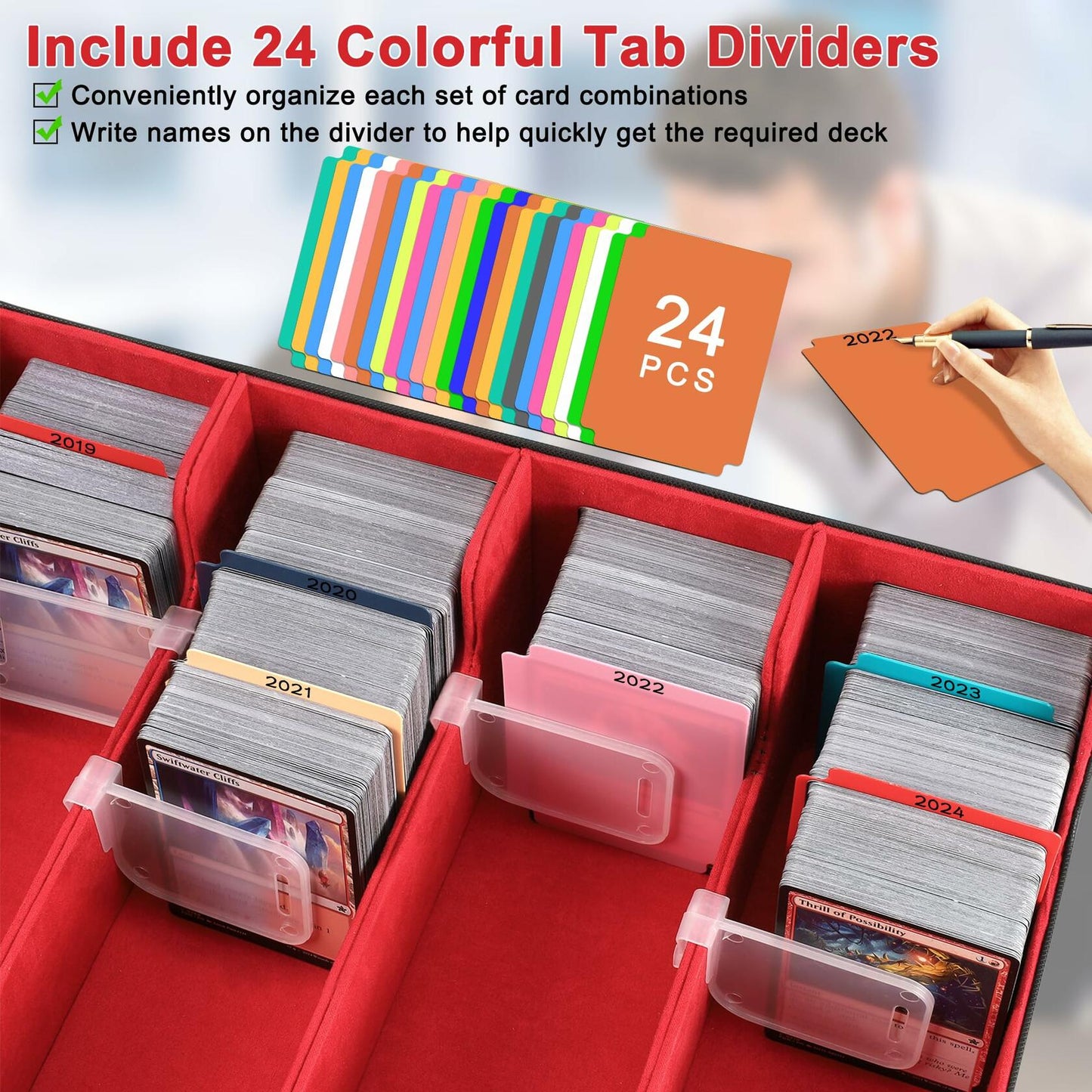 KEGGTUN Card Deck Storage Box for 3000+ MTG Cards with Dividers Dice Red&Black