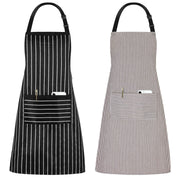 Jubatus 2 Pack Adjustable Kitchen Aprons with Pockets Black Brown Stripe 84x67cm
