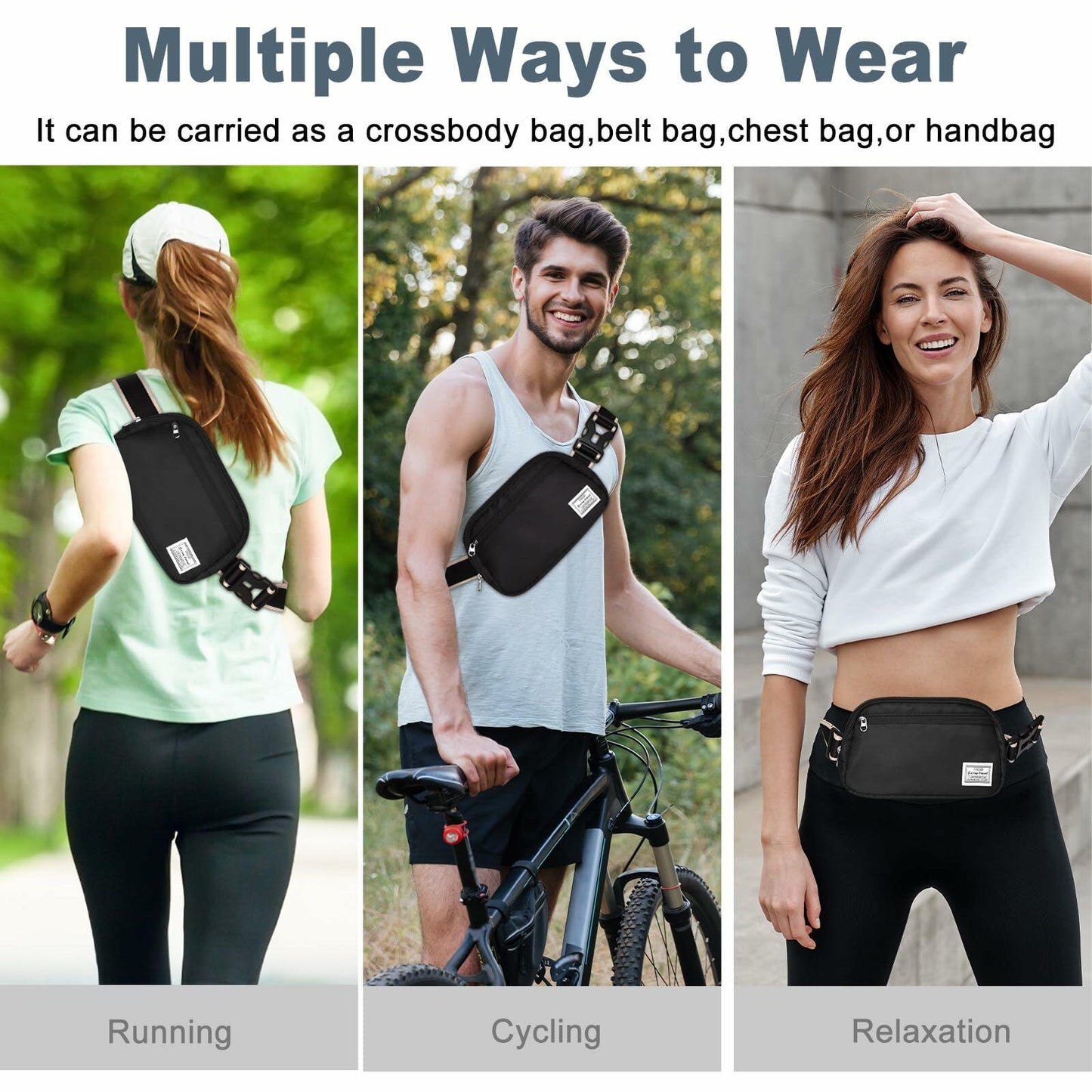 DMLuna Small Crossbody Bag Mini Waist Adjustable Strap Black Size 8.7in