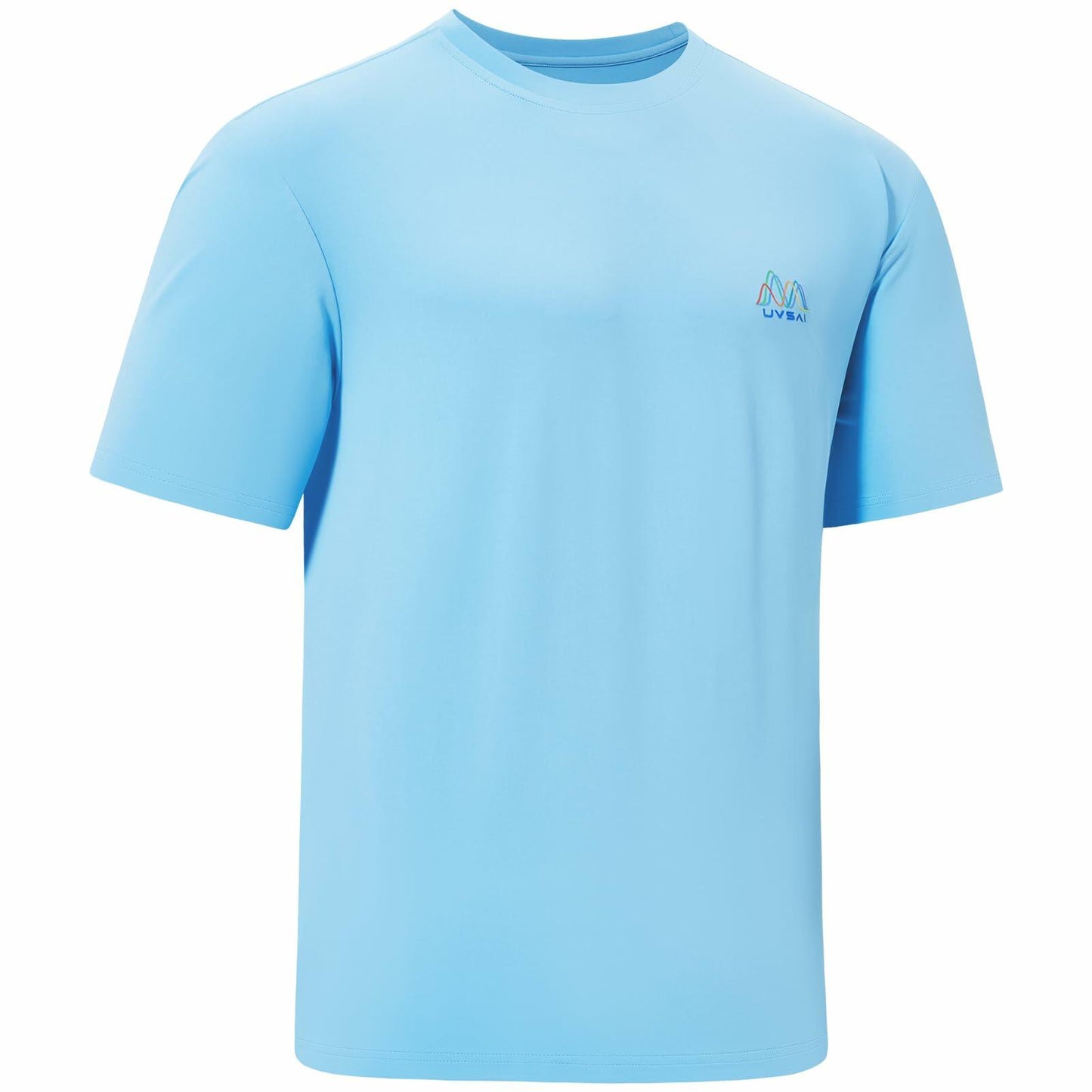 UVSAI Men’s UPF 50+ Short Sleeve Shirt Sky Blue Hiking Fishing Performance Tee