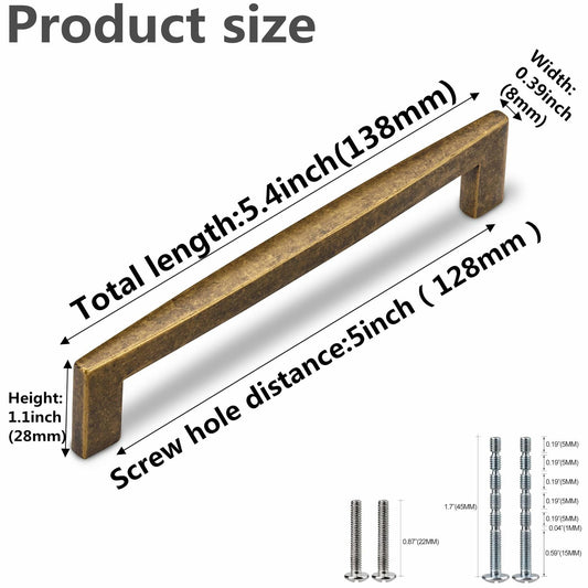 MARGUERASW 6 Pack 5 Inch Antique Brass Cabinet Pulls Zinc Vintage Style