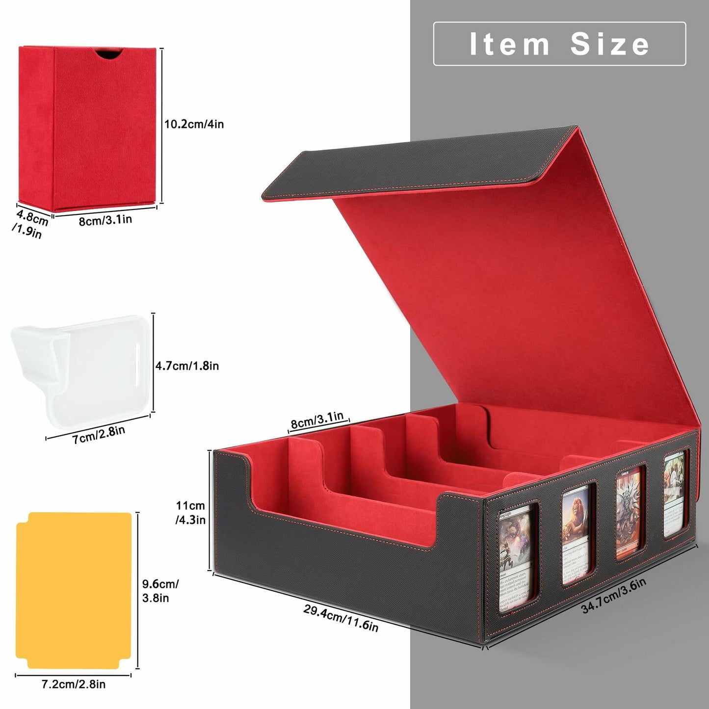 KEGGTUN Card Deck Storage Box for 3000+ MTG Cards with Dividers Dice Red&Black