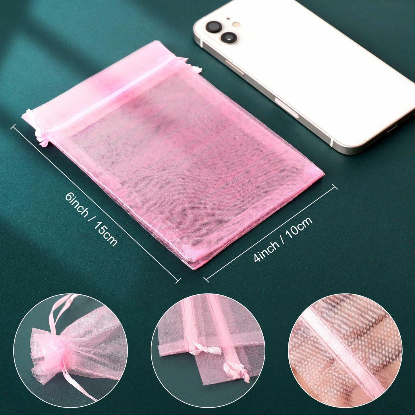 WenTao Organza Gift Bags 4x6in Pink 100pcs Drawstring Jewelry Pouches