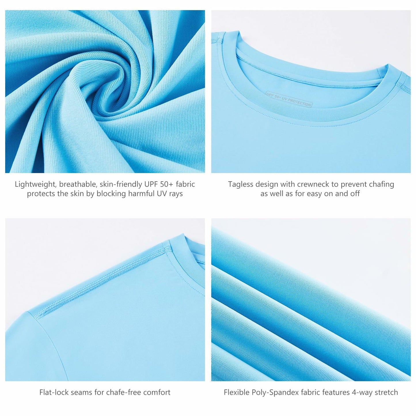 UVSAI Men’s UPF 50+ Short Sleeve Shirt Sky Blue Hiking Fishing Performance Tee