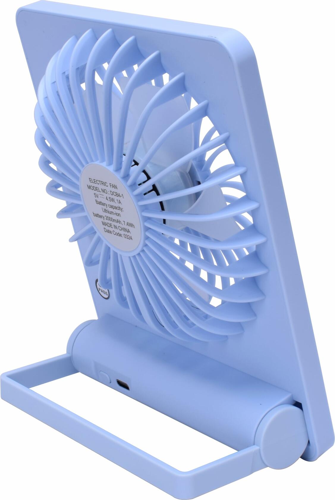 Homeritz Rechargeable Desk Fan 2000mAh Battery 180° Tilt Blue Compact