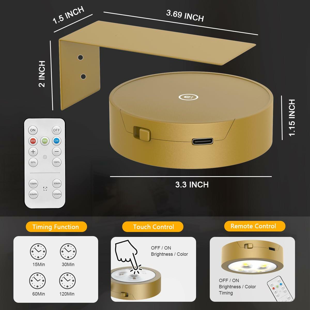 EUIOKUN Picture Lights Rechargeable Wireless Magnetic LED Wall Art Gold 2Pack