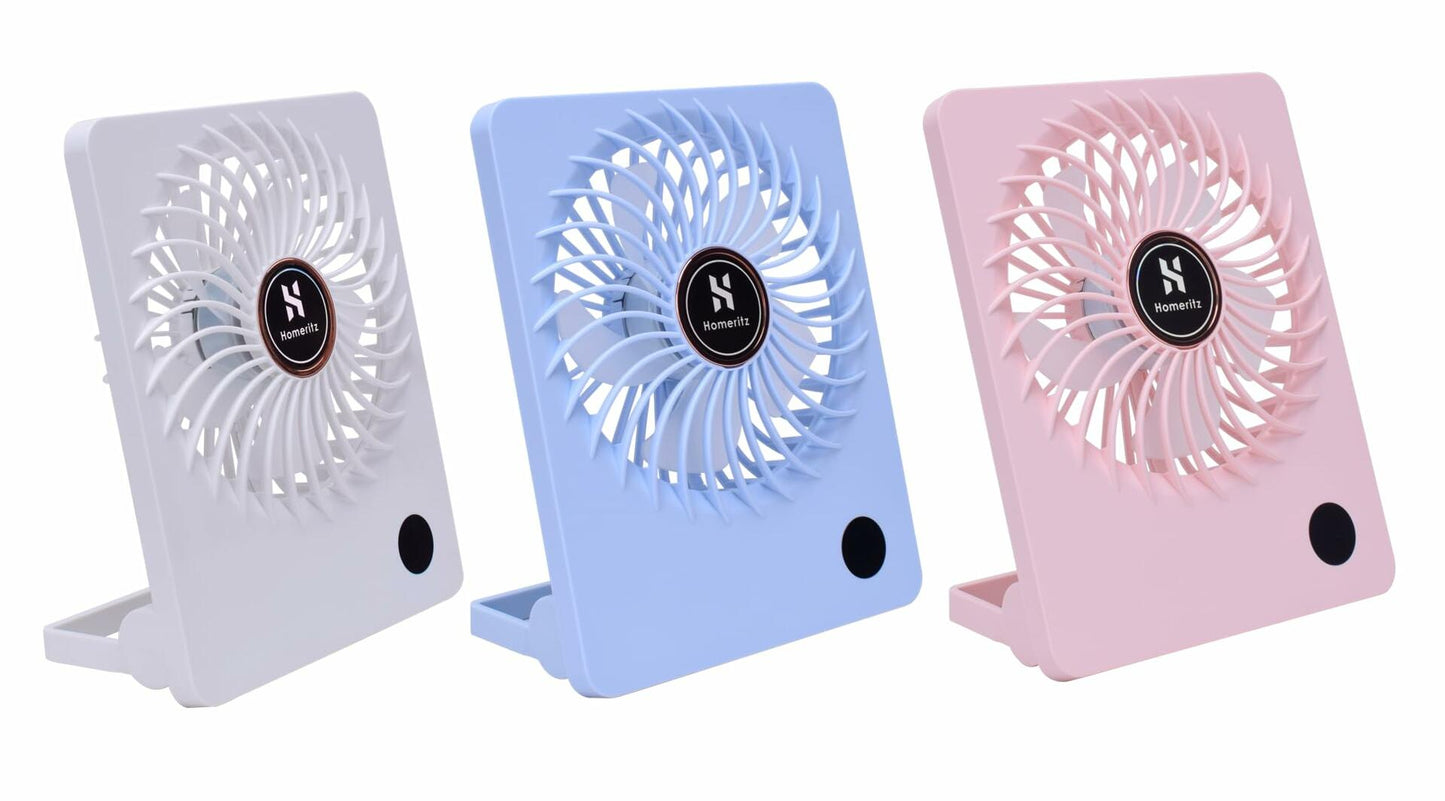 Homeritz Rechargeable Desk Fan 2000mAh Battery 180° Tilt Blue Compact