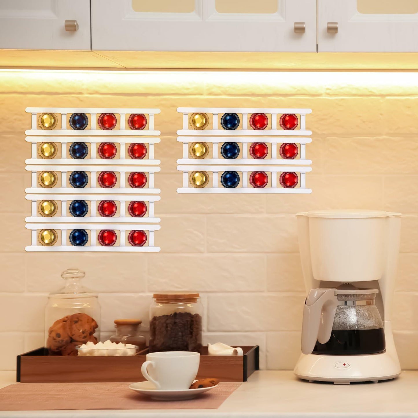 Threehoney Adhesive Coffee Pod Holder 8 Pack Holds 20 Capsules Wall Mount