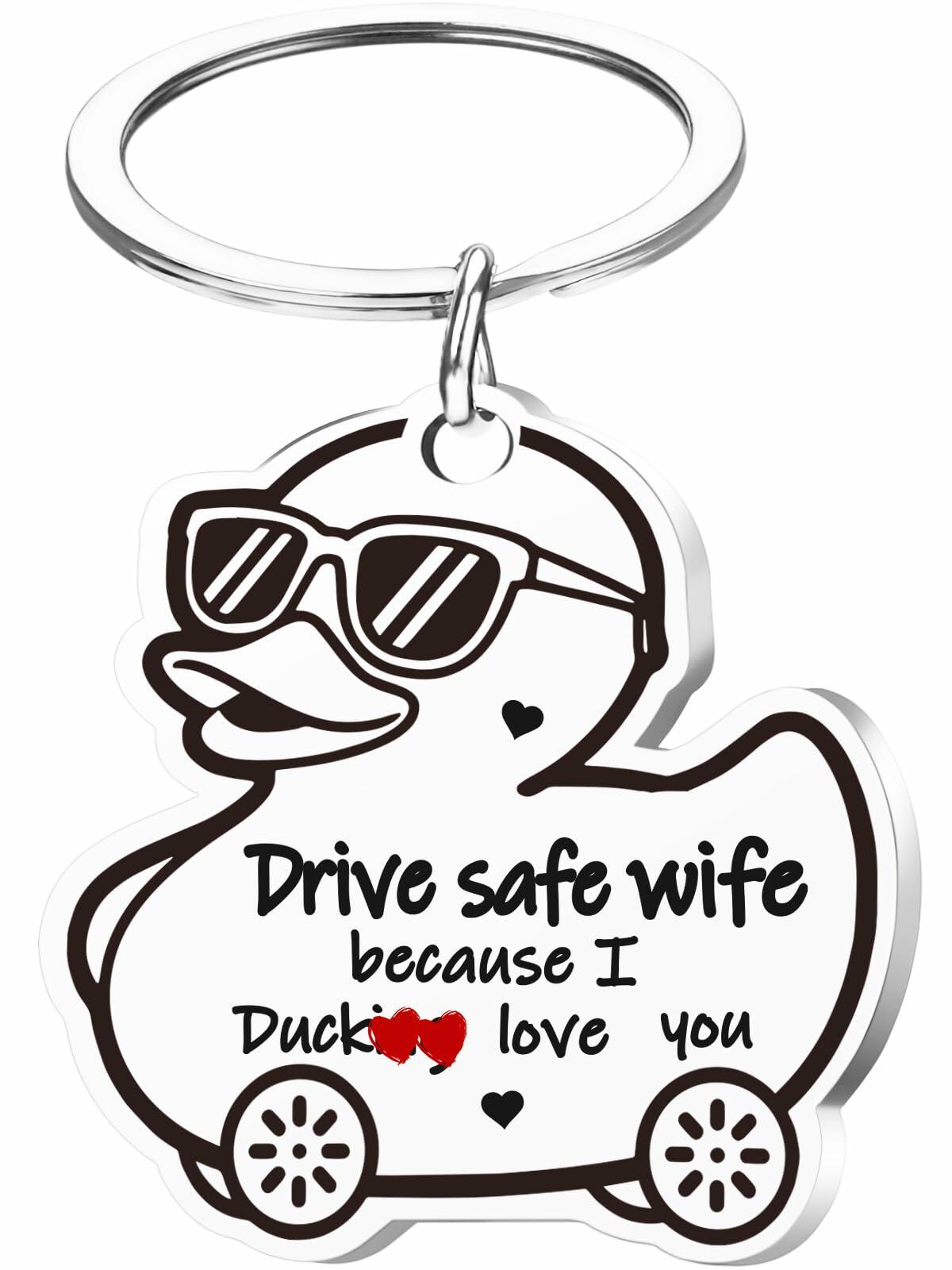 XgiftCreat Valentines Keychain Gifts for Wife - Drive Safe Wife I Love You,