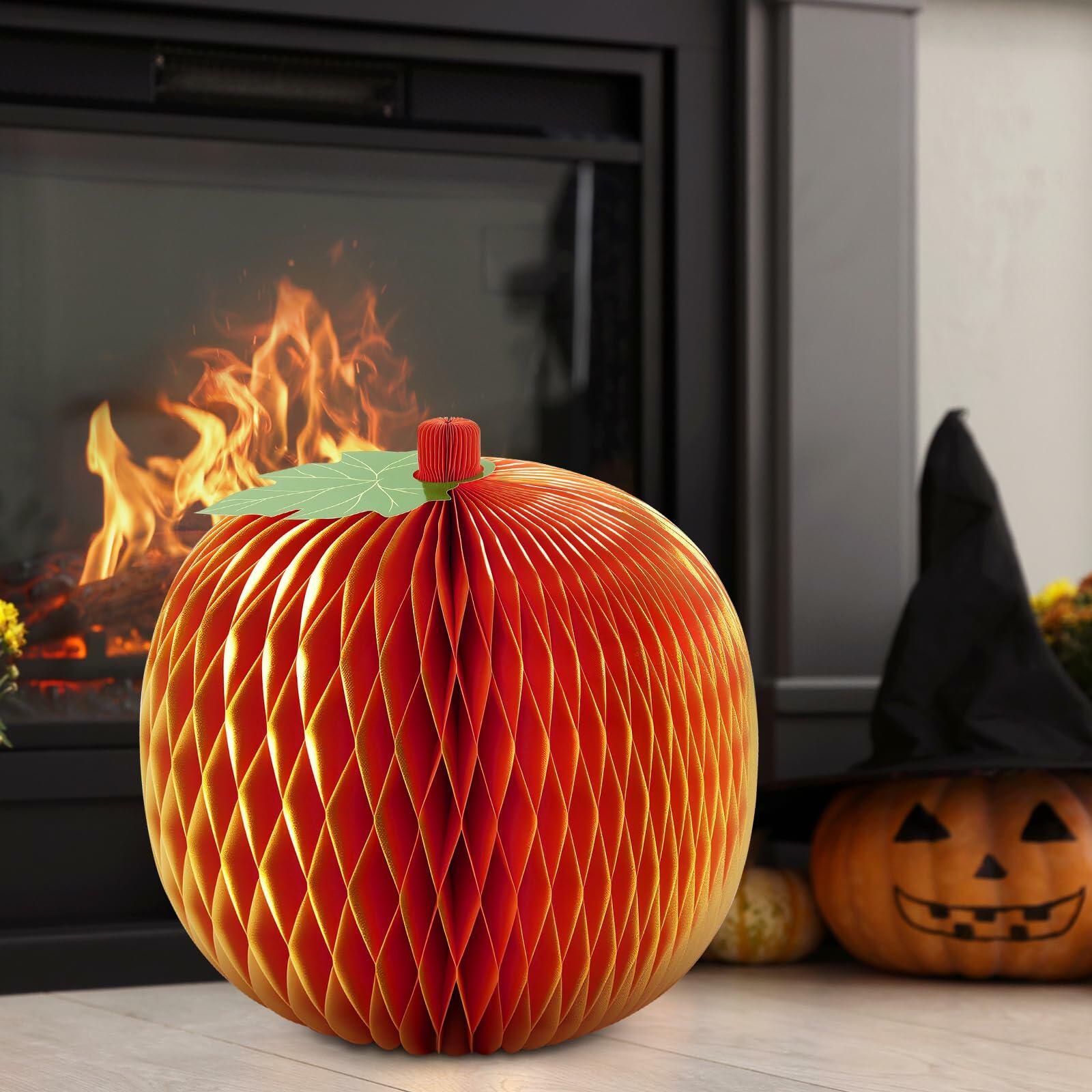 Weekgrat 20'' Giant Honeycomb Pumpkin Decoration Orange Reusable Fall Halloween